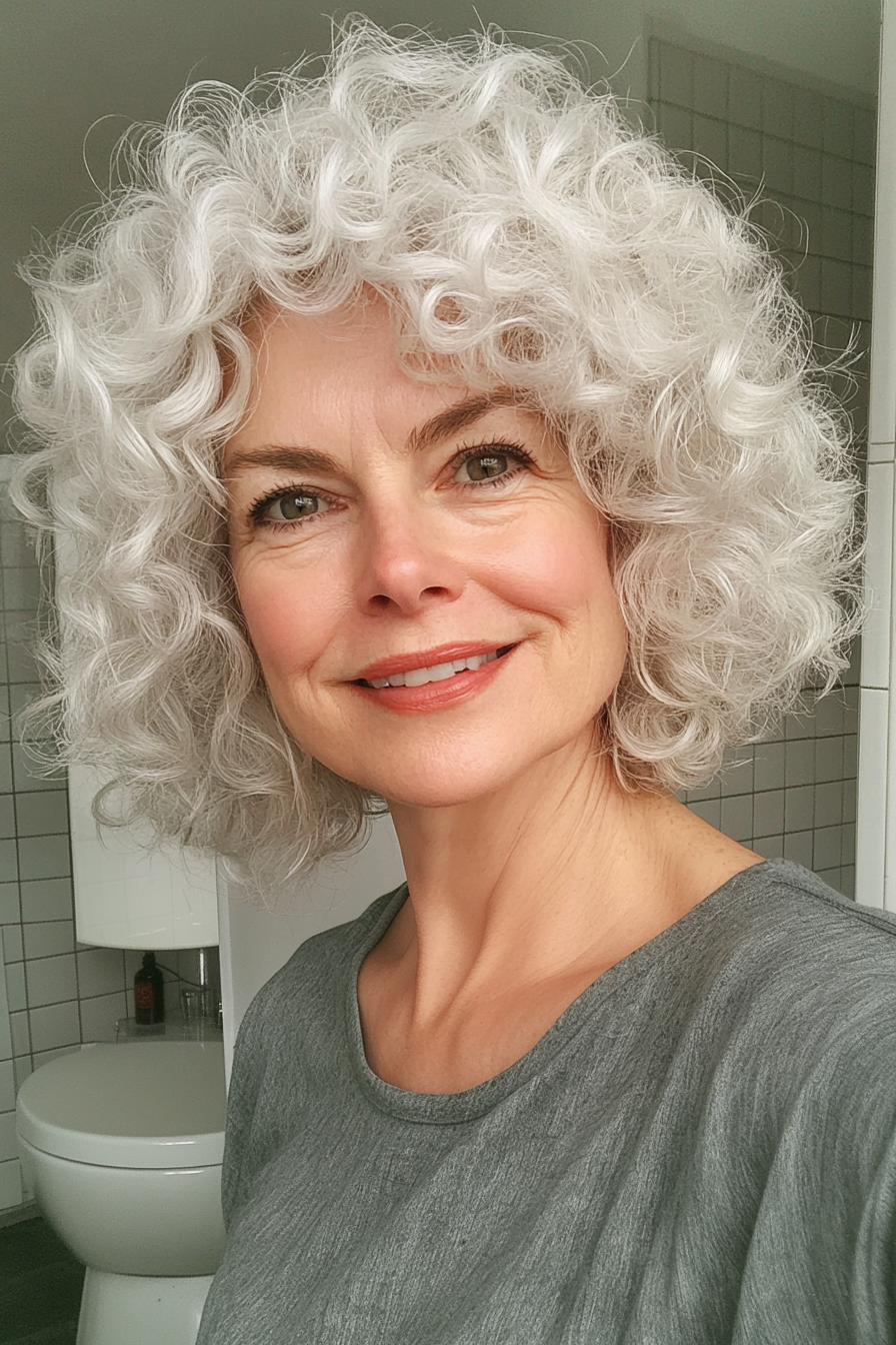20. Curly Crop in Natural White (Hairstyles For Older Women With Fine Hair) - Hairstyles For Older Women With Fine Hair