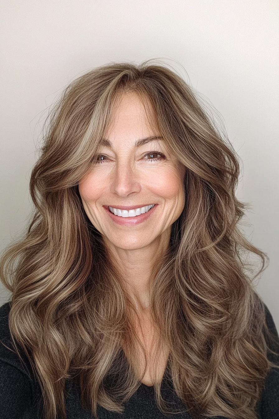24. Wavy Layers in Espresso Brown (Hairstyles For Older Women With Fine Hair) - Hairstyles For Older Women With Fine Hair