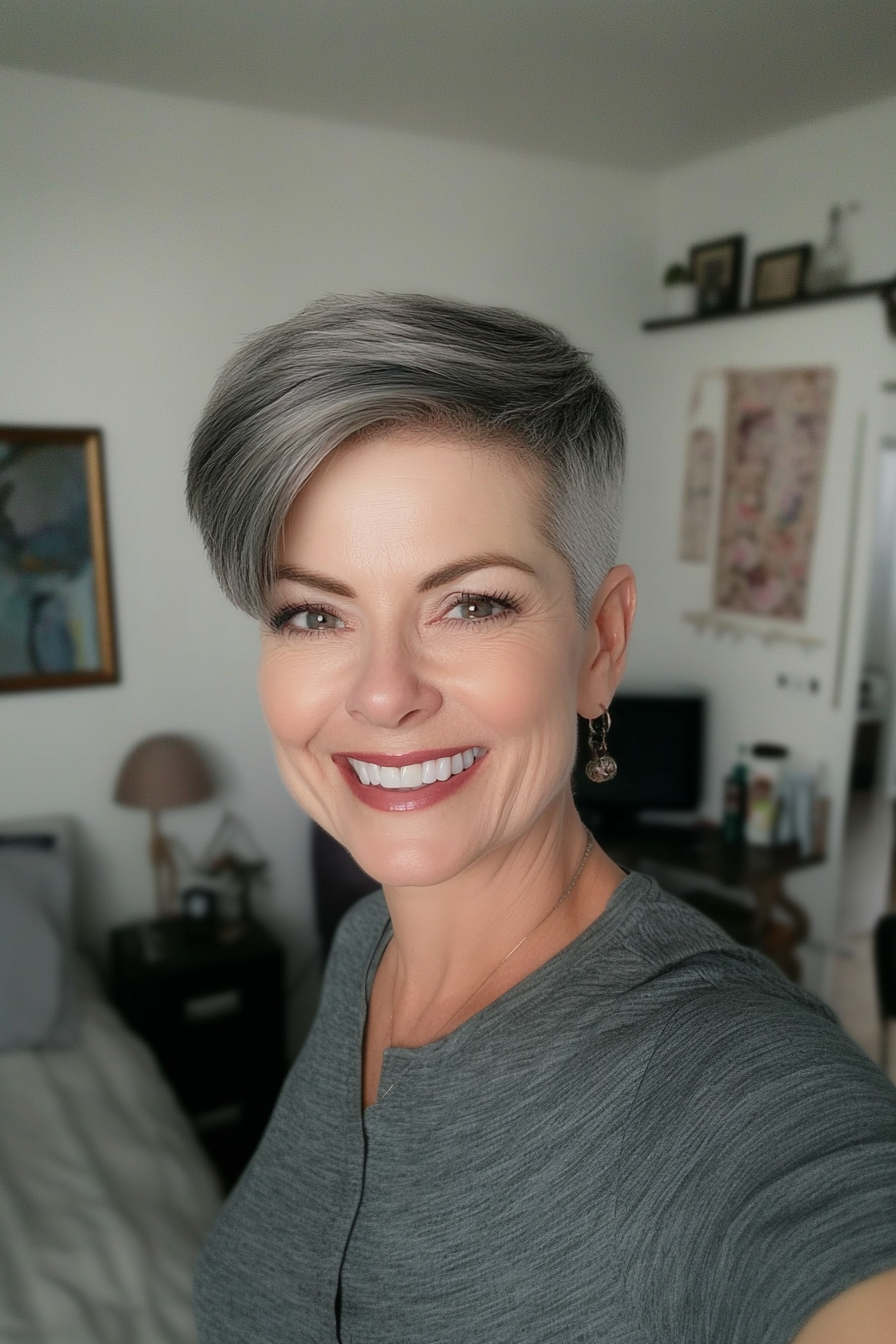 25. Pixie with Undercut in Smoky Gray (Hairstyles For Older Women With Fine Hair) - Hairstyles For Older Women With Fine Hair