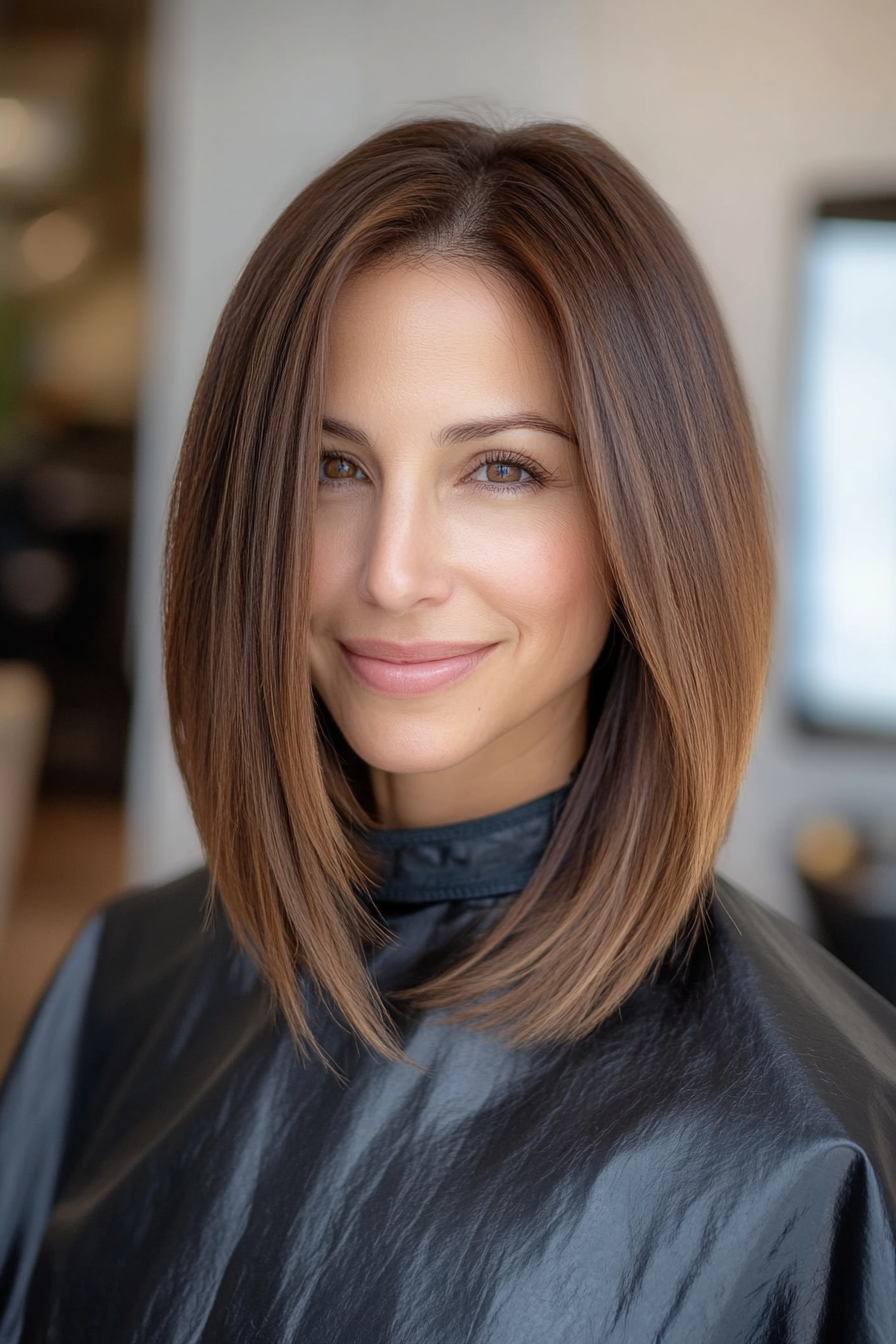 1. Soft Layered Lob in Chestnut Brown (Hairstyles For Thin Straight Hair) - Hairstyles For Thin Straight Hair