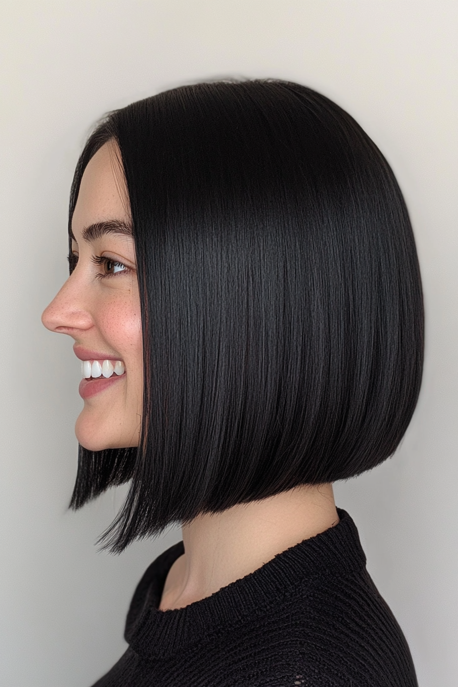 8. Chin-Length Bob in Rich Black (Hairstyles For Thin Straight Hair) - Hairstyles For Thin Straight Hair