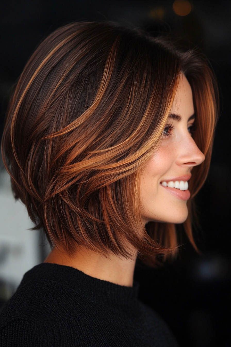 11. Layered Bob with Subtle Auburn Highlights (Hairstyles For Thin Straight Hair) - Hairstyles For Thin Straight Hair