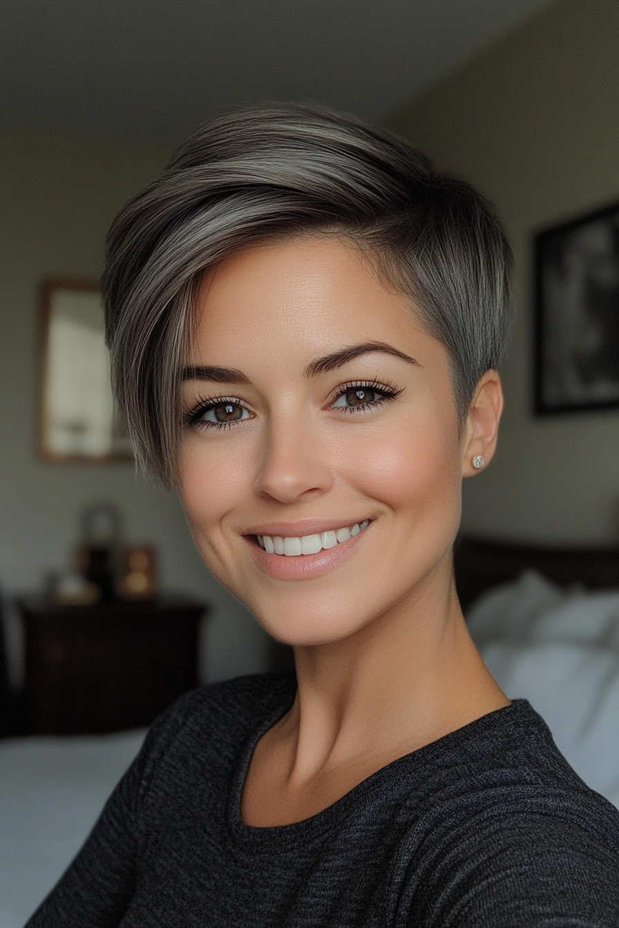 14. Sleek Pixie Cut with Charcoal Gray Undertones (Hairstyles For Thin Straight Hair) - Hairstyles For Thin Straight Hair