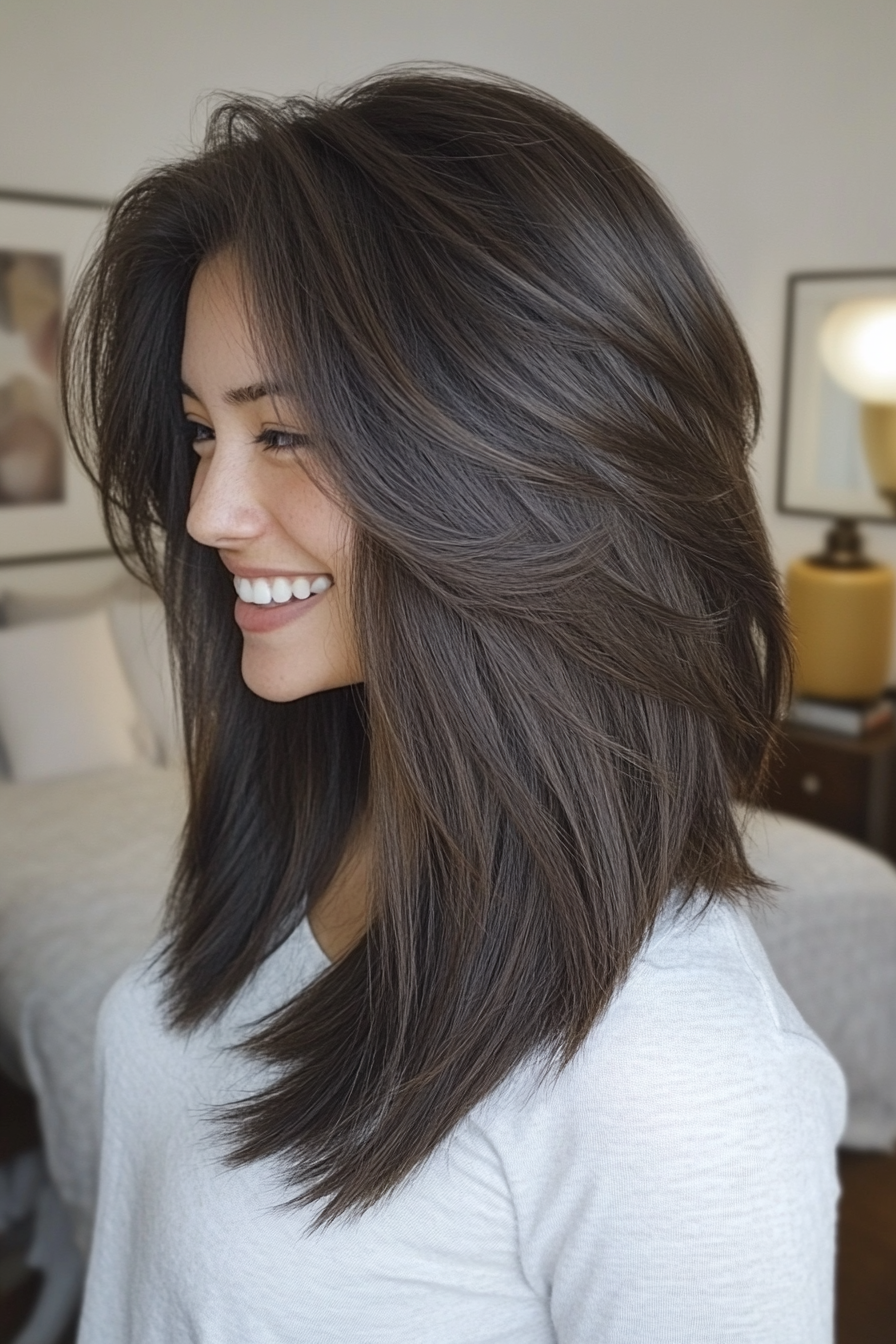 17. Medium Shag with Dark Ash Brown Lowlights (Hairstyles For Thin Straight Hair) - Hairstyles For Thin Straight Hair
