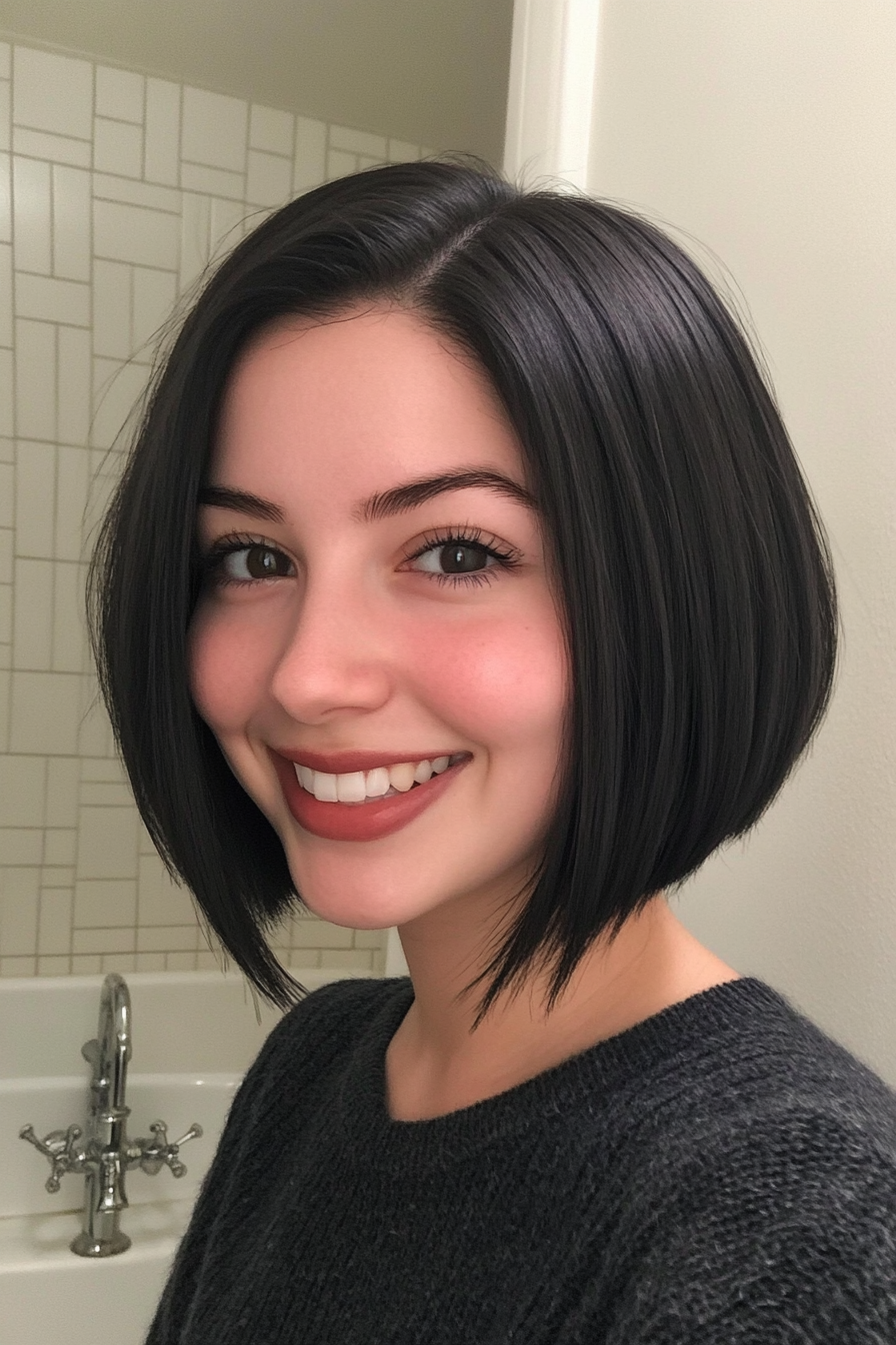 19. Rounded Bob in Classic Jet Black (Hairstyles For Thin Straight Hair) - Hairstyles For Thin Straight Hair