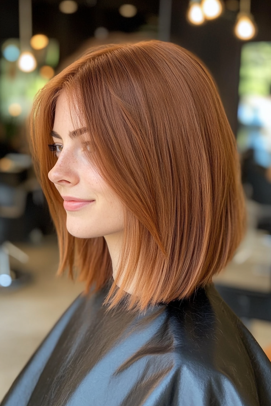 20. Fringed Lob in Sunlit Copper Brown (Hairstyles For Thin Straight Hair) - Hairstyles For Thin Straight Hair