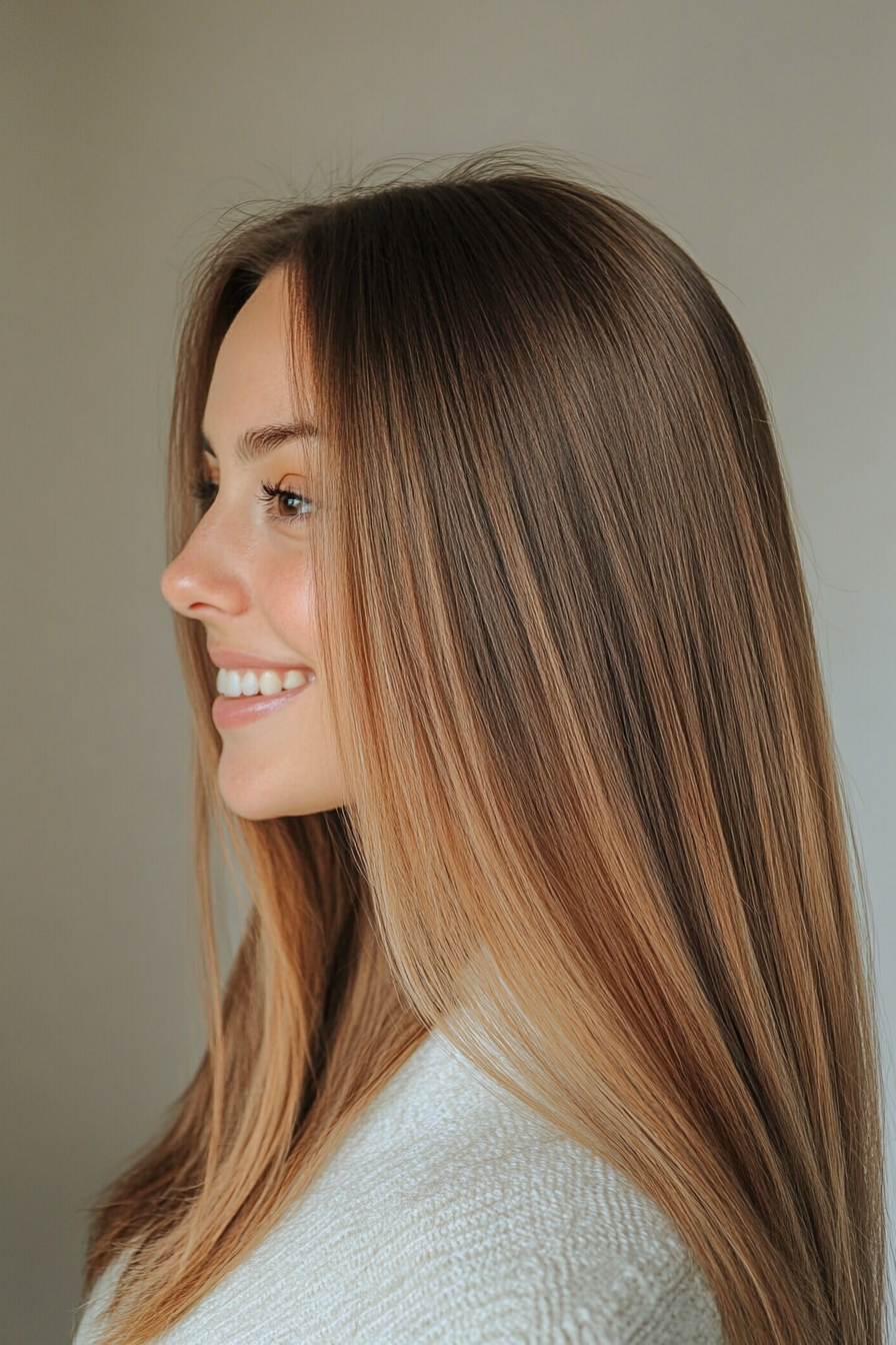 22. Long Sleek Cut with Ash Brown Ombre (Hairstyles For Thin Straight Hair) - Hairstyles For Thin Straight Hair