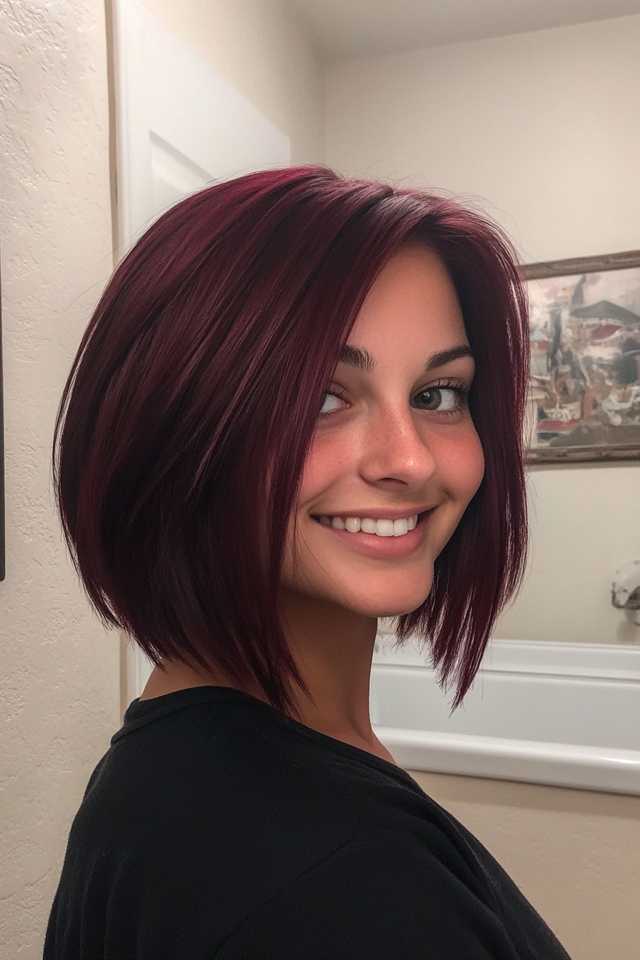 24. Short Graduated Cut in Deep Burgundy (Hairstyles For Thin Straight Hair) - Hairstyles For Thin Straight Hair