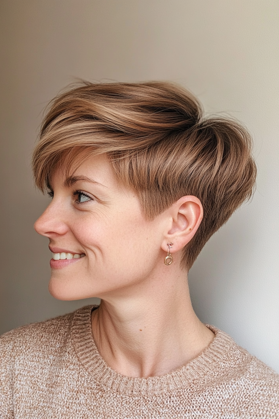 25. Fine Textured Pixie in Light Almond Brown (Hairstyles For Thin Straight Hair) - Hairstyles For Thin Straight Hair