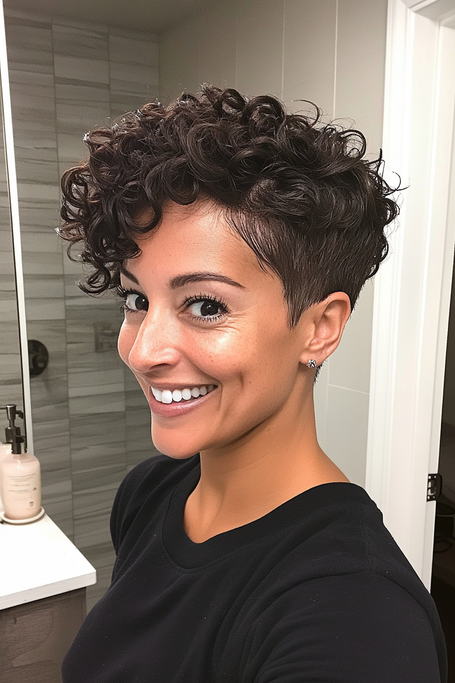 5. Curly Pixie in Dark Chocolate Brown (Long Pixie Cut) - Long Pixie Cut