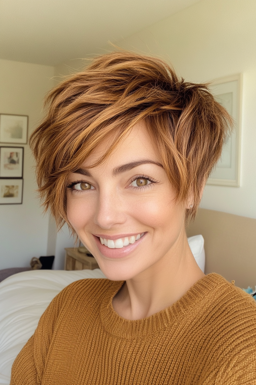 6. Shaggy Pixie in Soft Caramel Brown (Long Pixie Cut) - Long Pixie Cut