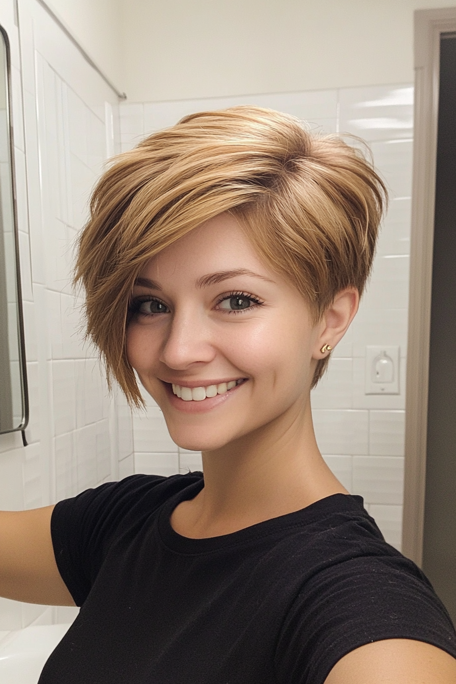 8. Choppy Pixie in Warm Honey Blonde (Long Pixie Cut) - Long Pixie Cut