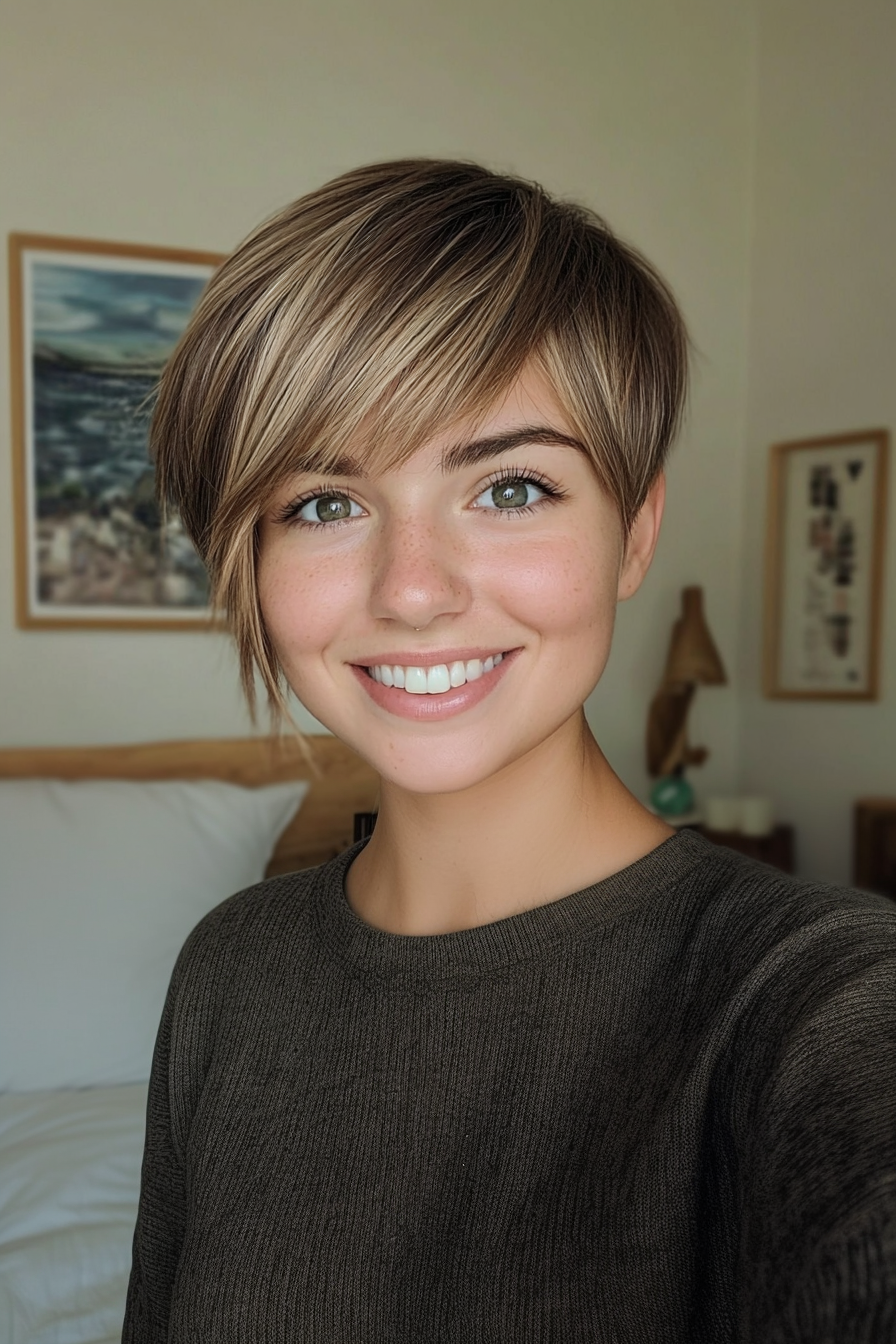 17. Curved Fringe Pixie in Natural Dark Blonde (Long Pixie Cut) - Long Pixie Cut
