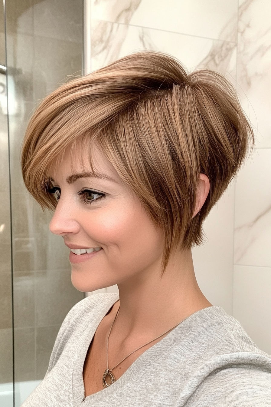 23. Pixie with Long Bangs in Sandy Brown (Long Pixie Cut) - Long Pixie Cut