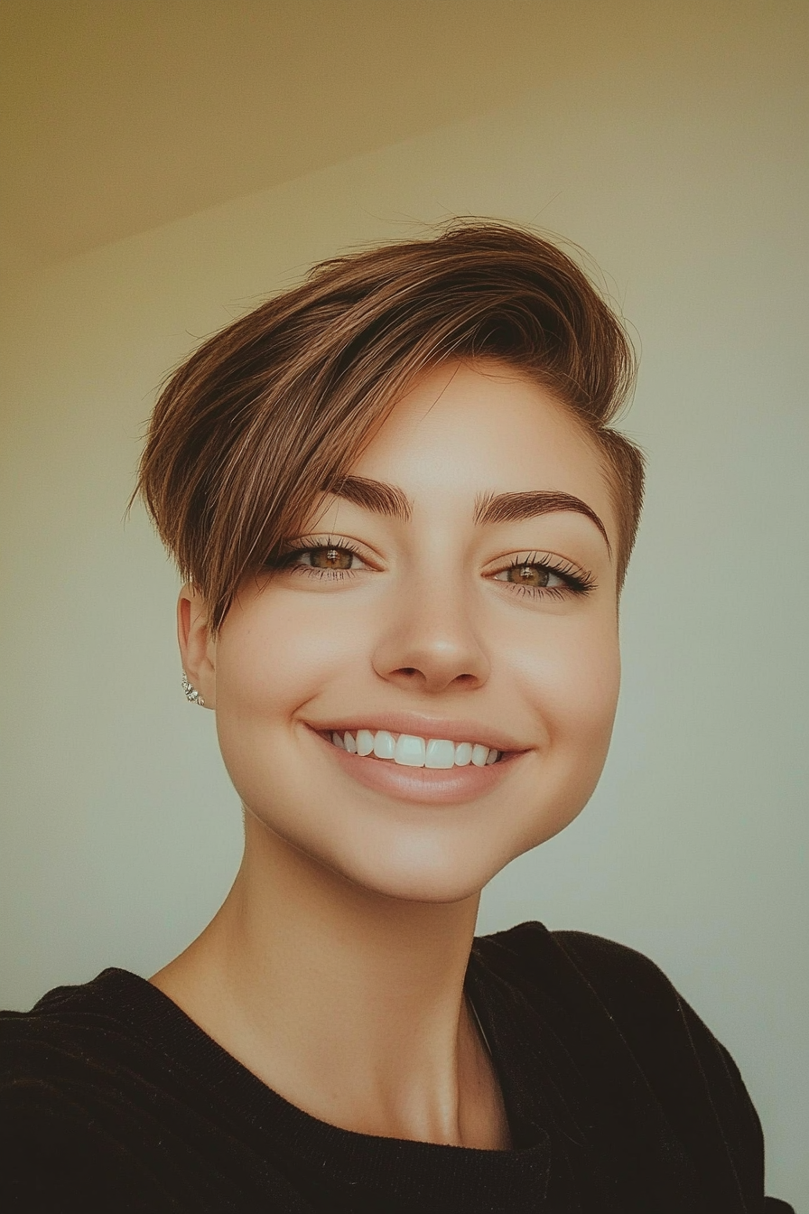 26. Pixie Crop with Tapered Sides in Cool Mocha (Long Pixie Cut) - Long Pixie Cut