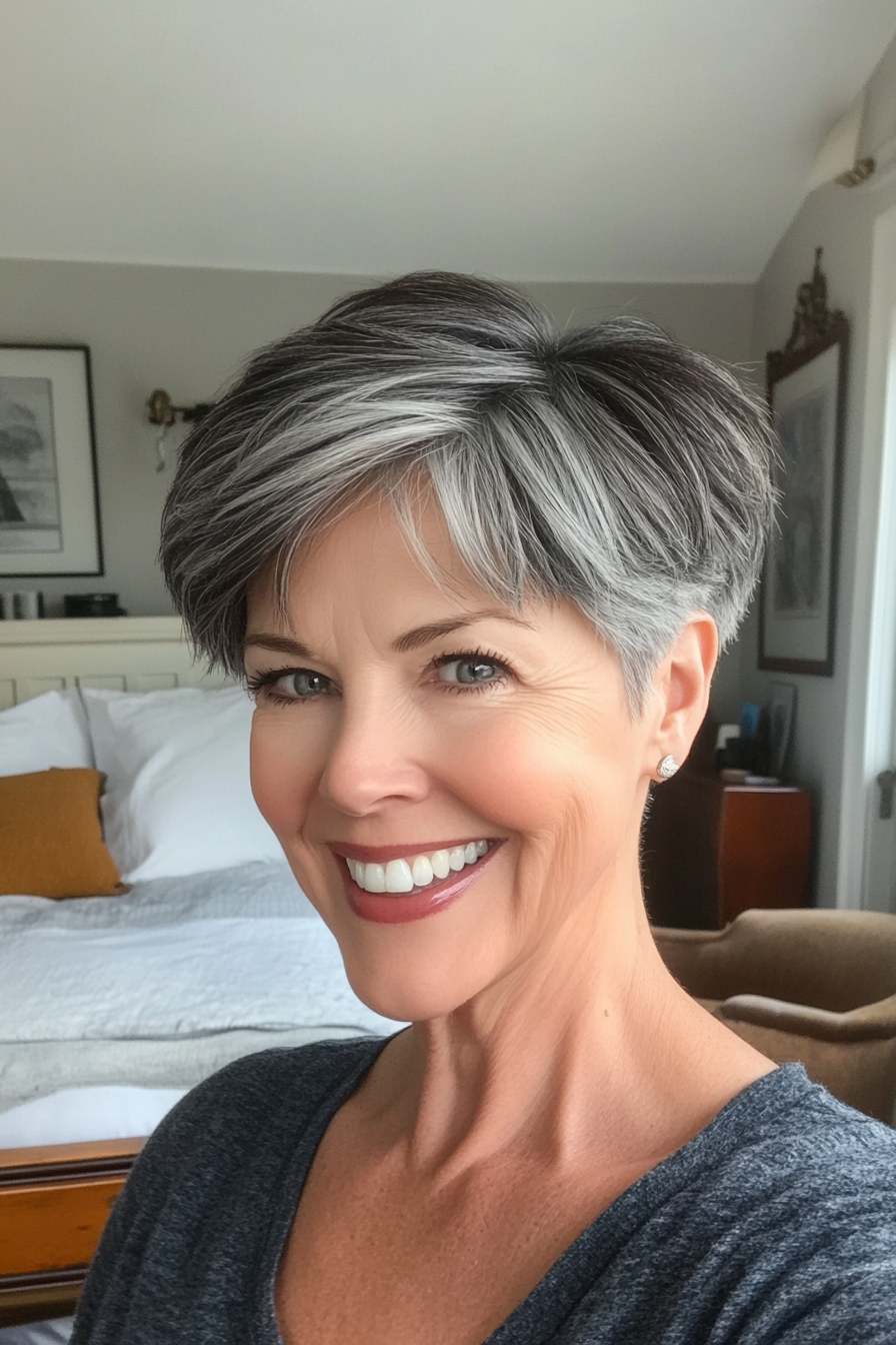 1. Classic Salt-and-Pepper Pixie (Pixie Hairstyles For Women Over 50) - Pixie Hairstyles For Women Over 50