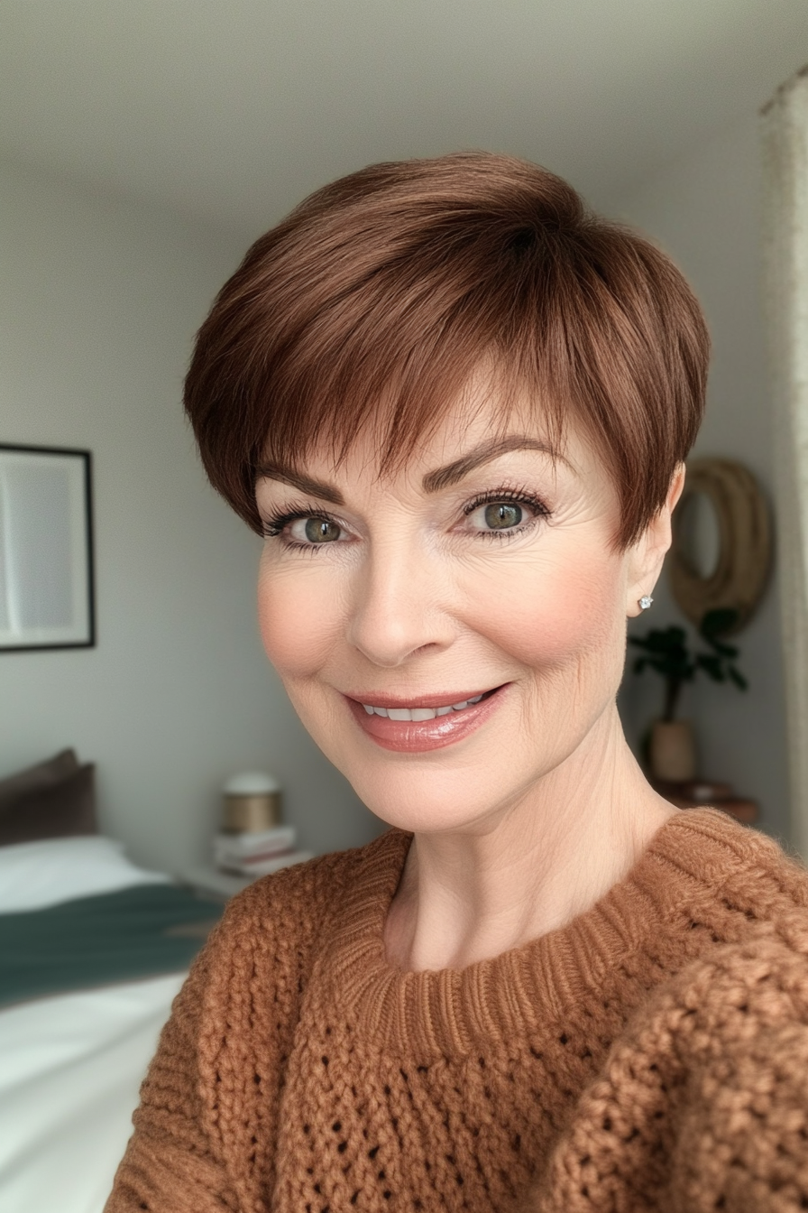 3. Chestnut Brown Tapered Pixie (Pixie Hairstyles For Women Over 50) - Pixie Hairstyles For Women Over 50