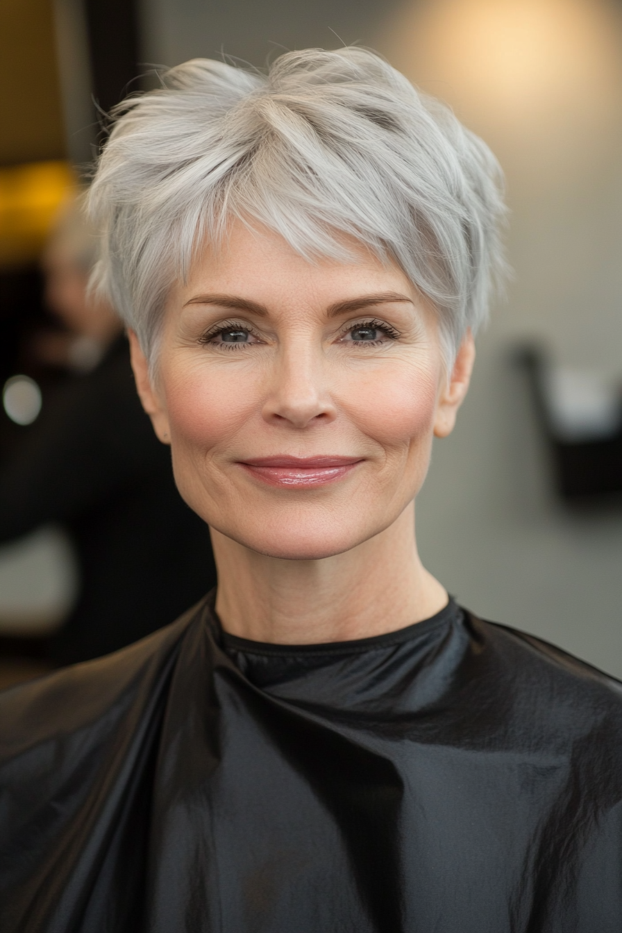 4. Silver Layered Pixie (Pixie Hairstyles For Women Over 50) - Pixie Hairstyles For Women Over 50