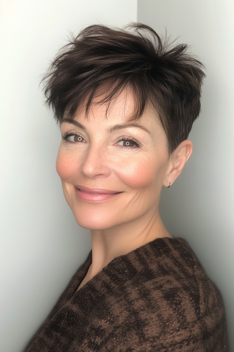 5. Dark Brown Undercut Pixie (Pixie Hairstyles For Women Over 50) - Pixie Hairstyles For Women Over 50