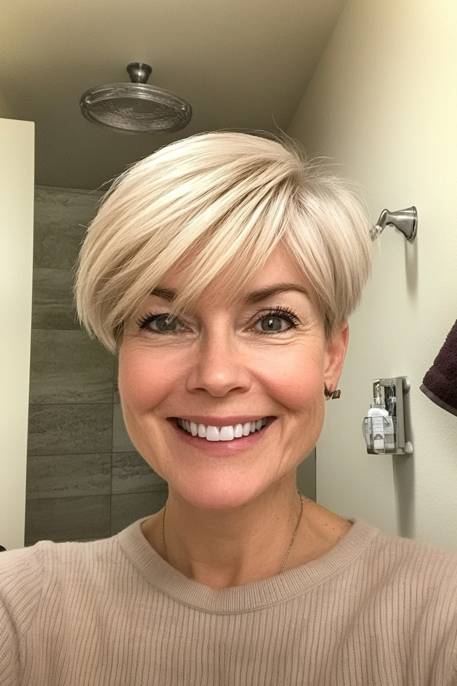 6. Ash Blonde Side-Swept Pixie (Pixie Hairstyles For Women Over 50) - Pixie Hairstyles For Women Over 50