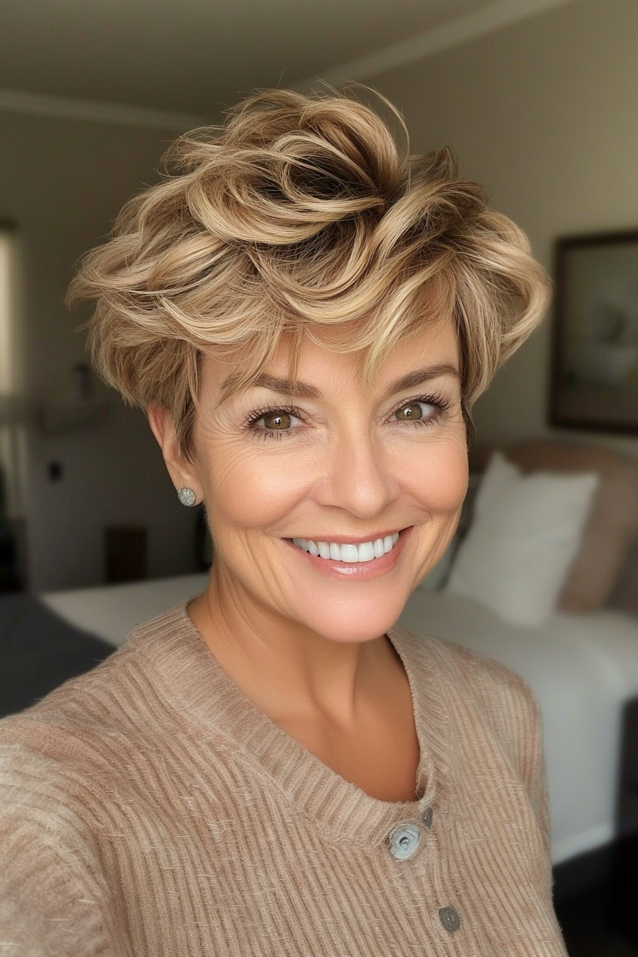 7. Honey Blonde Textured Pixie (Pixie Hairstyles For Women Over 50) - Pixie Hairstyles For Women Over 50
