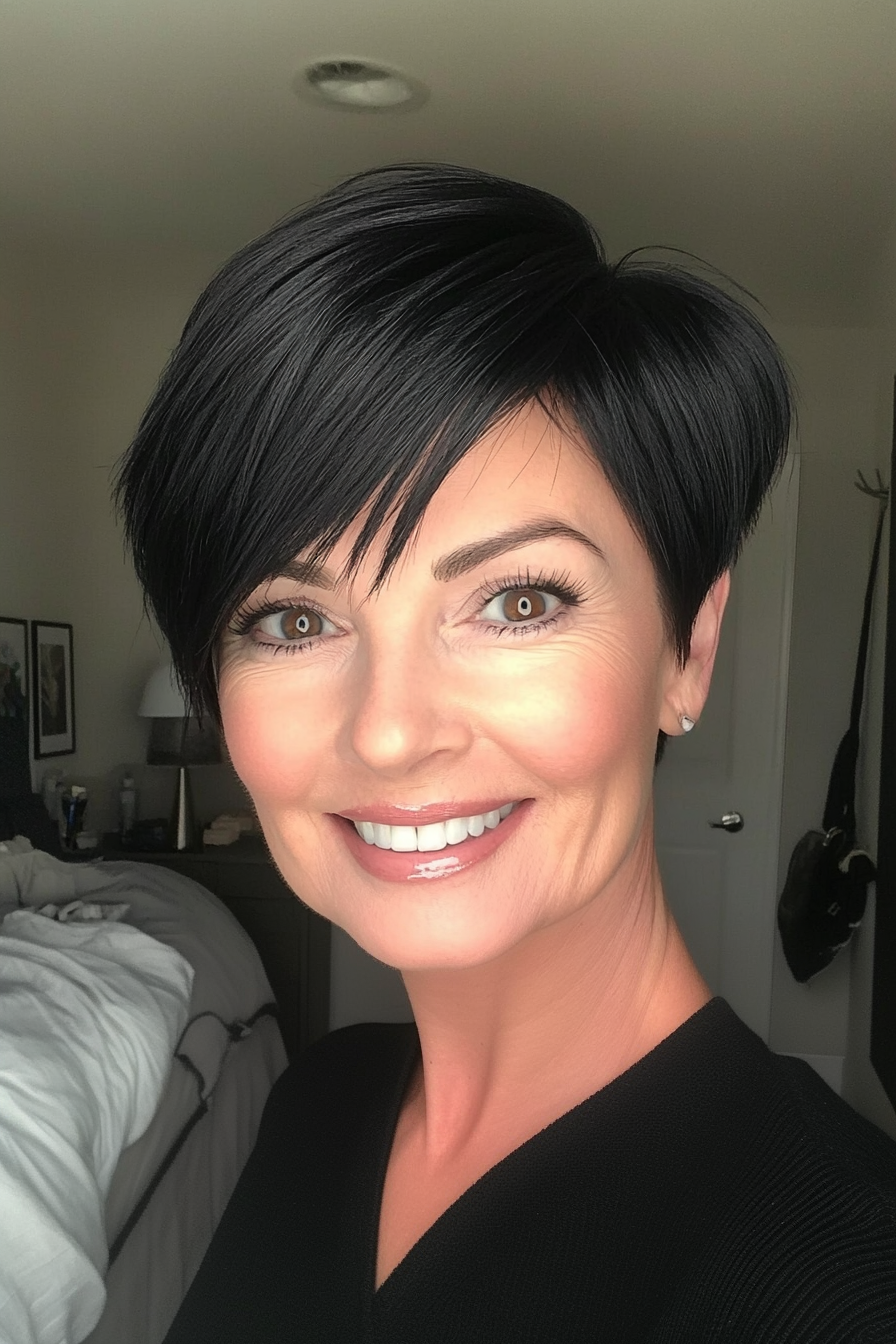 8. Natural Black Sleek Pixie (Pixie Hairstyles For Women Over 50) - Pixie Hairstyles For Women Over 50