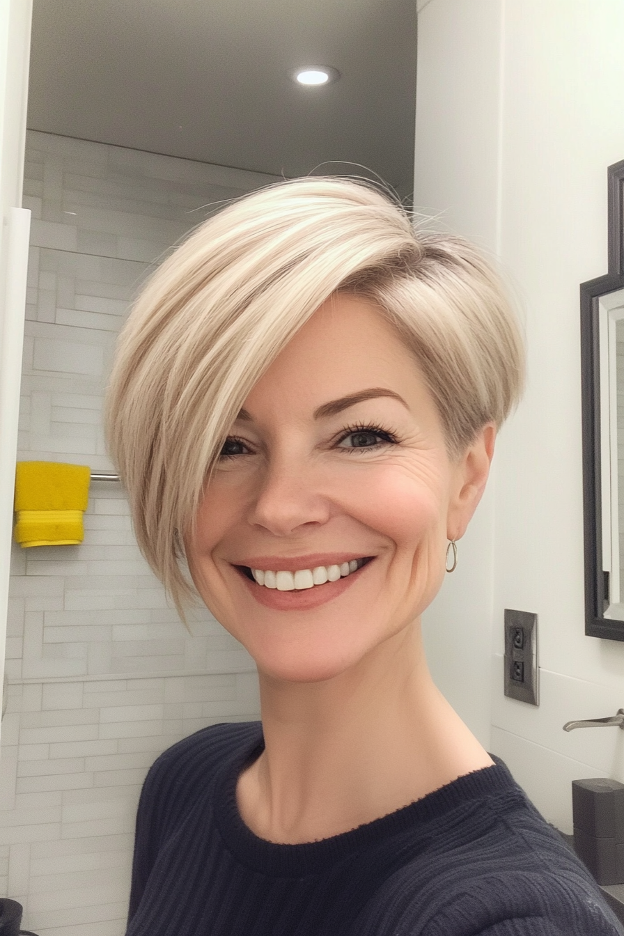 14. Ivory Blonde Asymmetrical Pixie (Pixie Hairstyles For Women Over 50) - Pixie Hairstyles For Women Over 50