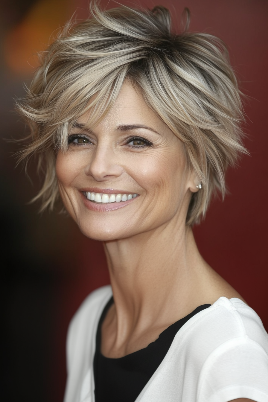 17. Sandy Blonde Windswept Pixie (Pixie Hairstyles For Women Over 50) - Pixie Hairstyles For Women Over 50
