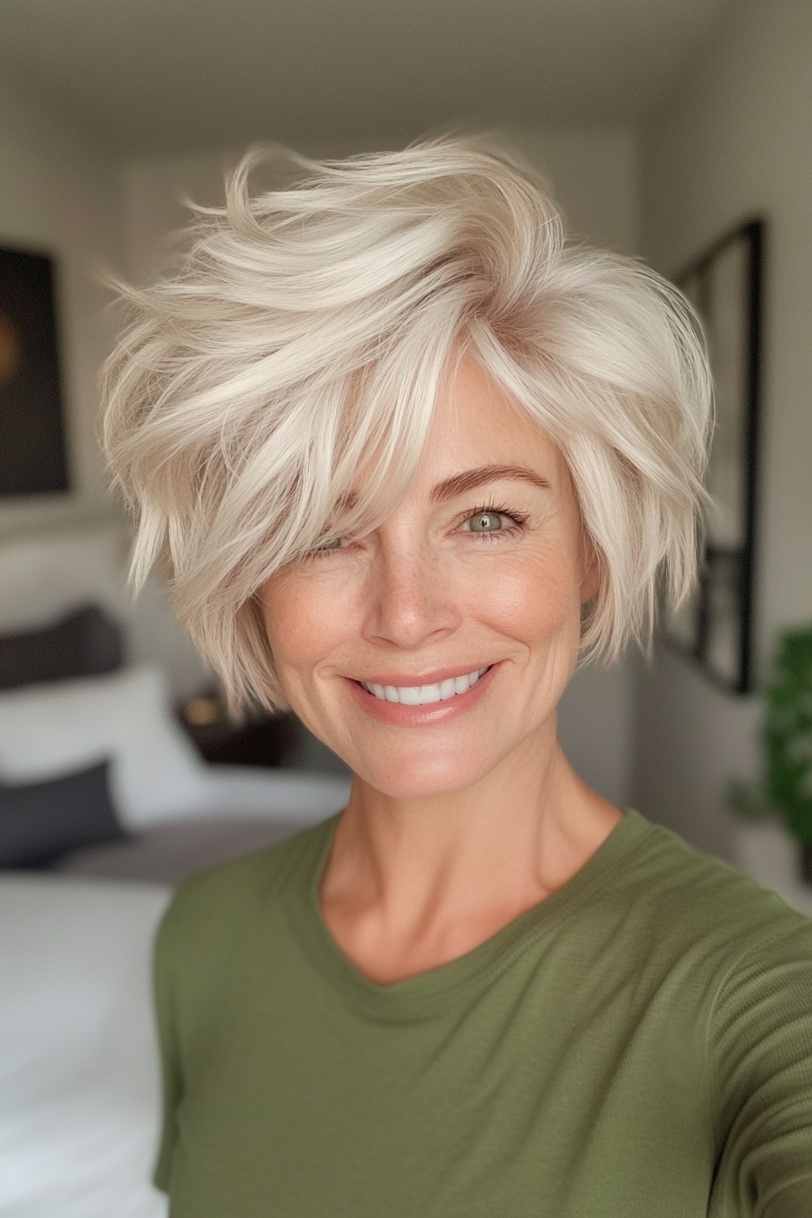 18. Platinum Blonde Tousled Pixie (Pixie Hairstyles For Women Over 50) - Pixie Hairstyles For Women Over 50