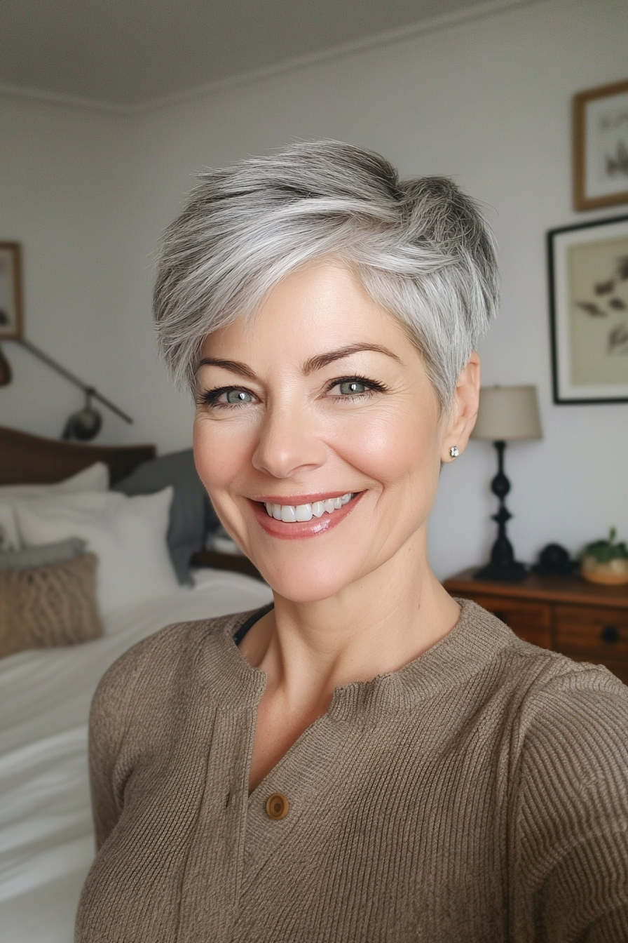 20. Natural Gray Cropped Pixie (Pixie Hairstyles For Women Over 50) - Pixie Hairstyles For Women Over 50