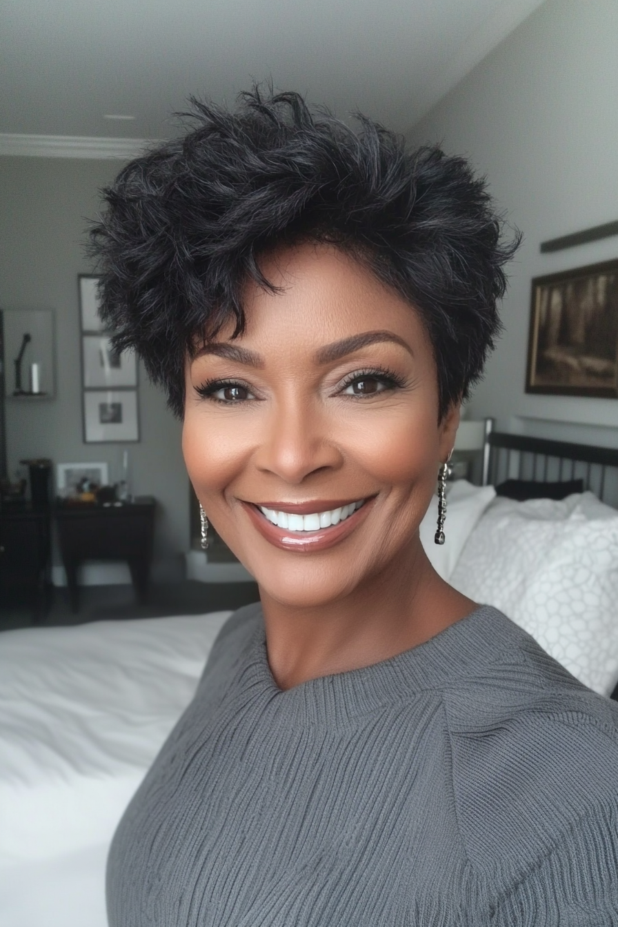 22. Ebony Choppy Pixie (Pixie Hairstyles For Women Over 50) - Pixie Hairstyles For Women Over 50