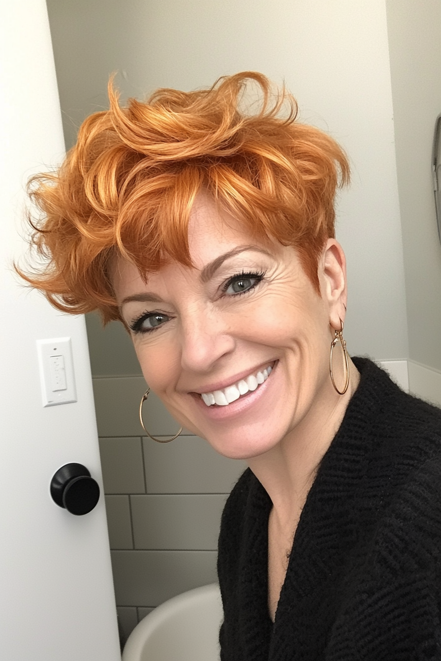 25. Golden Copper Tousled Pixie (Pixie Hairstyles For Women Over 50) - Pixie Hairstyles For Women Over 50
