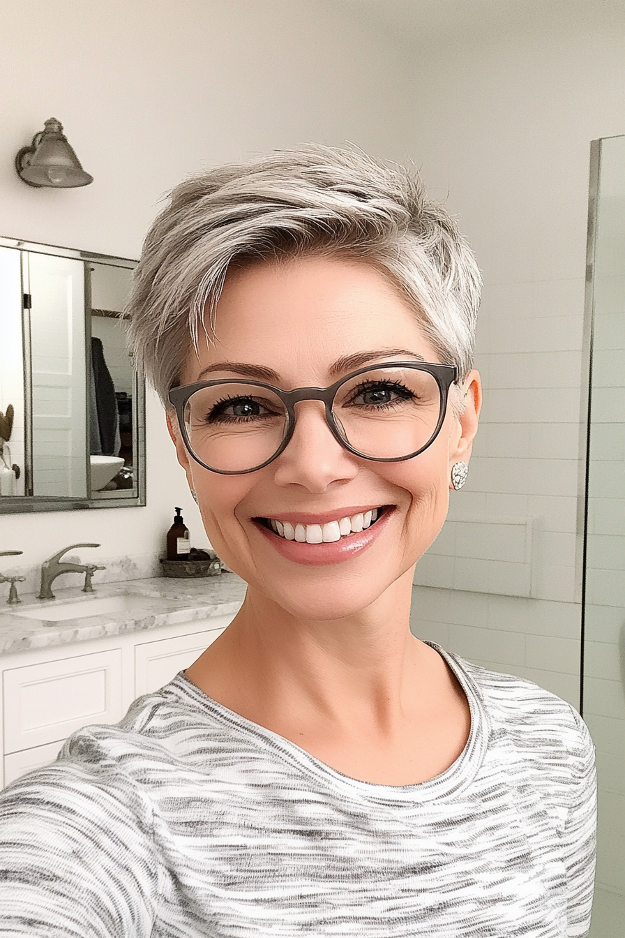 1. Classic Pixie with Silver Accents (Short Hairstyles For Women Over 50 With Glasses) - Short Hairstyles For Women Over 50 With Glasses