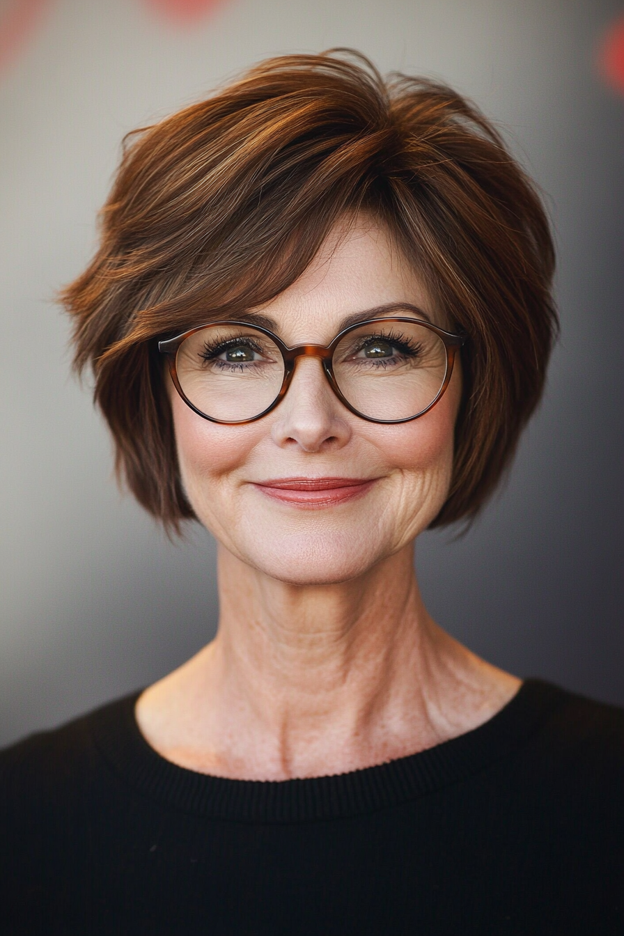 7. Short Stacked Bob with Chestnut Brown (Short Hairstyles For Women Over 50 With Glasses) - Short Hairstyles For Women Over 50 With Glasses