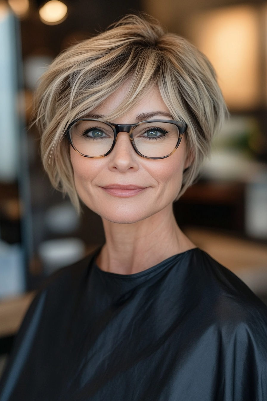 8. Choppy Pixie with Honey Blonde Highlights (Short Hairstyles For Women Over 50 With Glasses) - Short Hairstyles For Women Over 50 With Glasses