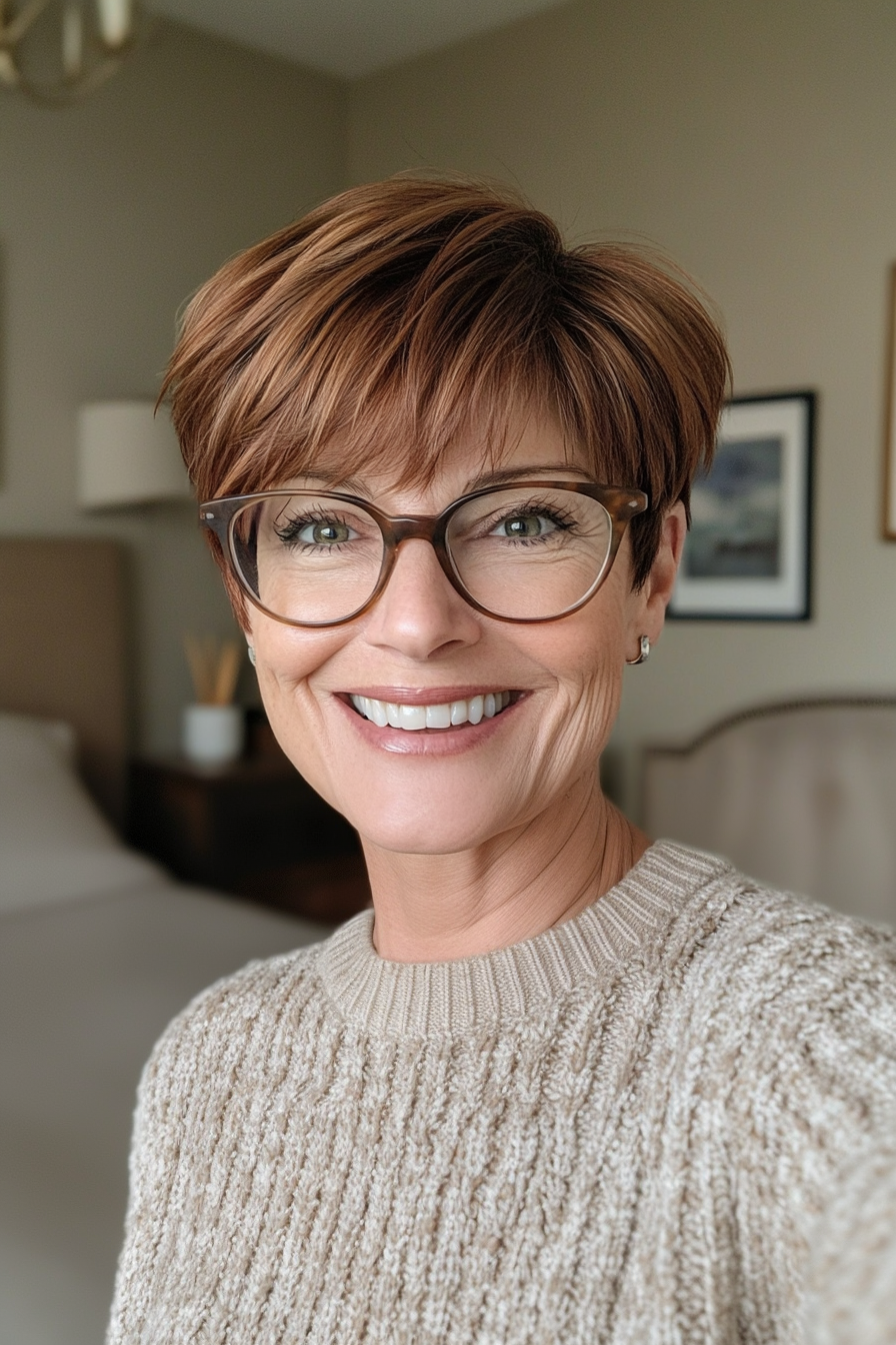 9. Tapered Crop with Auburn Hues (Short Hairstyles For Women Over 50 With Glasses) - Short Hairstyles For Women Over 50 With Glasses