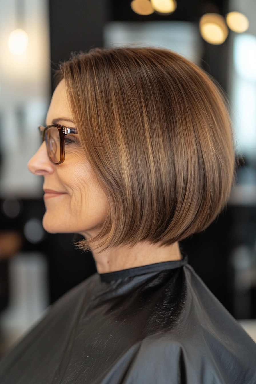 14. Sleek Bob with Warm Honey Brown (Short Hairstyles For Women Over 50 With Glasses) - Short Hairstyles For Women Over 50 With Glasses