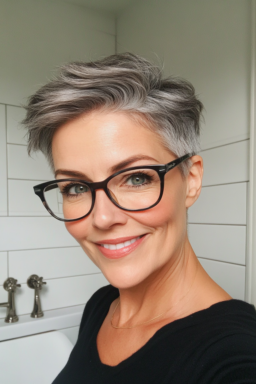 15. Undercut Pixie with Natural Gray (Short Hairstyles For Women Over 50 With Glasses) - Short Hairstyles For Women Over 50 With Glasses