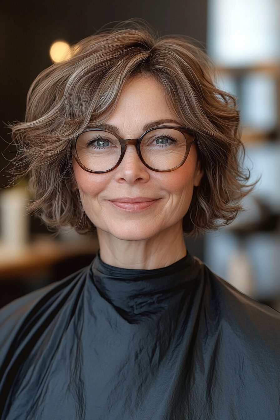 16. Short Wavy Bob with Ash Brown (Short Hairstyles For Women Over 50 With Glasses) - Short Hairstyles For Women Over 50 With Glasses