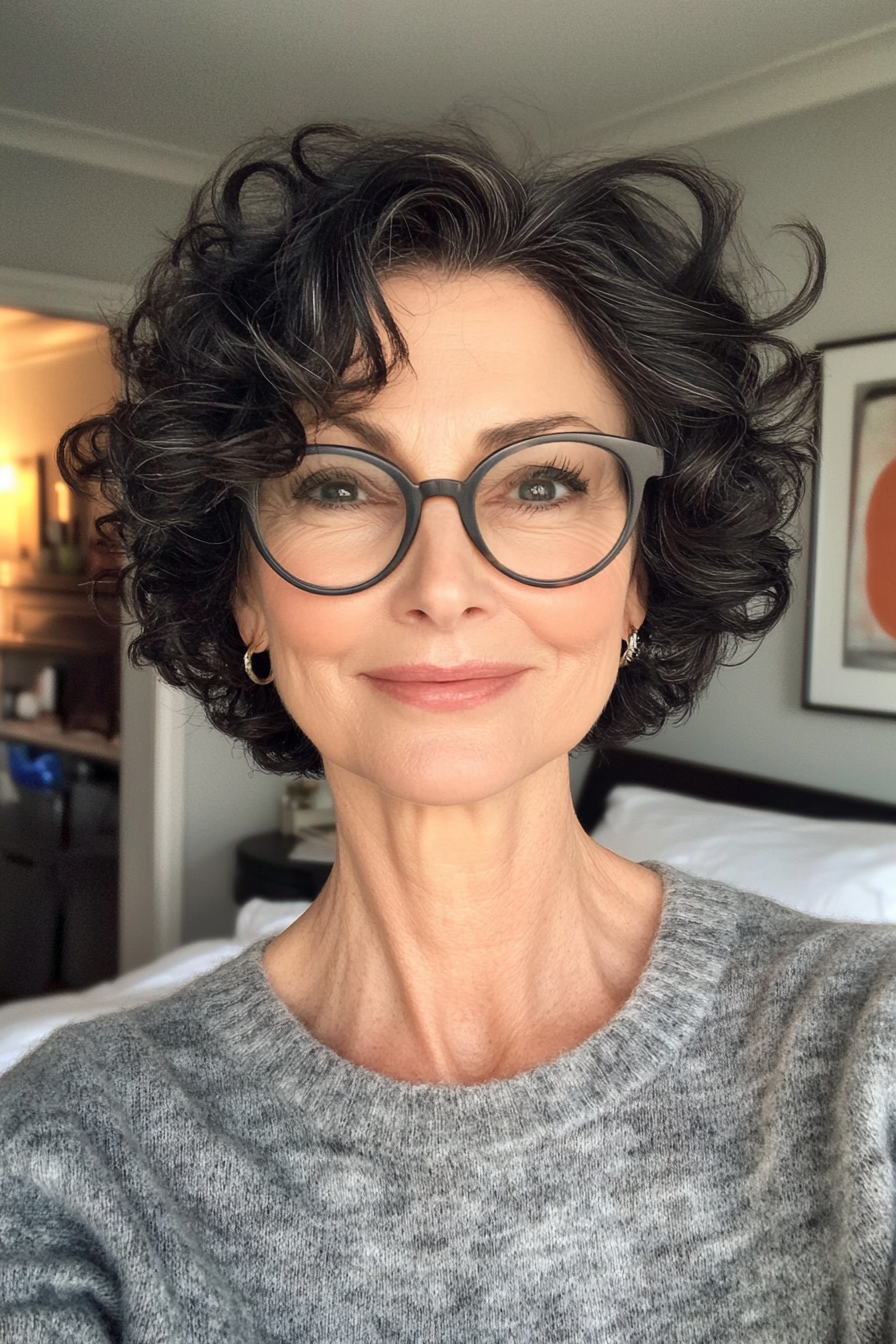 17. Cropped Curls with Soft Black (Short Hairstyles For Women Over 50 With Glasses) - Short Hairstyles For Women Over 50 With Glasses