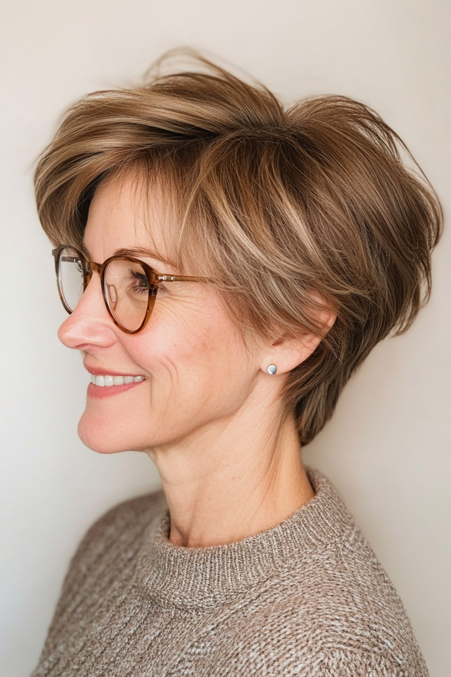 19. Voluminous Shag with Light Brown (Short Hairstyles For Women Over 50 With Glasses) - Short Hairstyles For Women Over 50 With Glasses