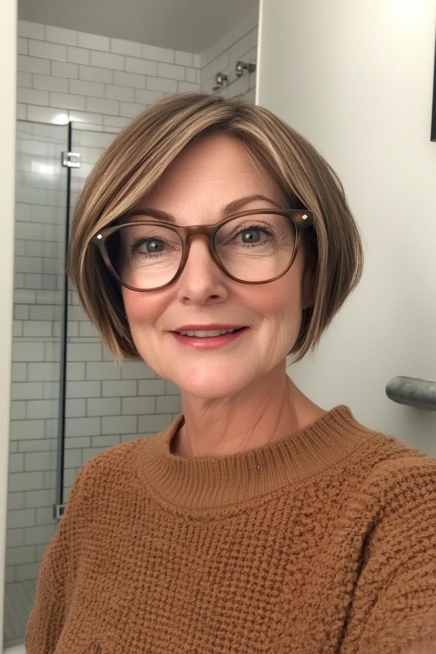 23. Flipped Bob with Neutral Brown (Short Hairstyles For Women Over 50 With Glasses) - Short Hairstyles For Women Over 50 With Glasses