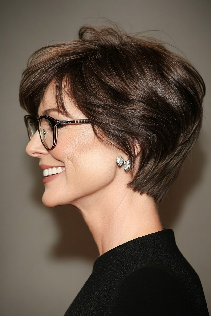 24. Choppy Layers with Deep Brunette (Short Hairstyles For Women Over 50 With Glasses) - Short Hairstyles For Women Over 50 With Glasses