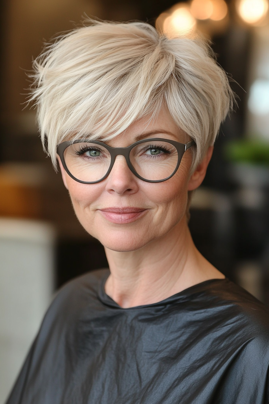 25. Angular Pixie with Soft Beige Blonde (Short Hairstyles For Women Over 50 With Glasses) - Short Hairstyles For Women Over 50 With Glasses
