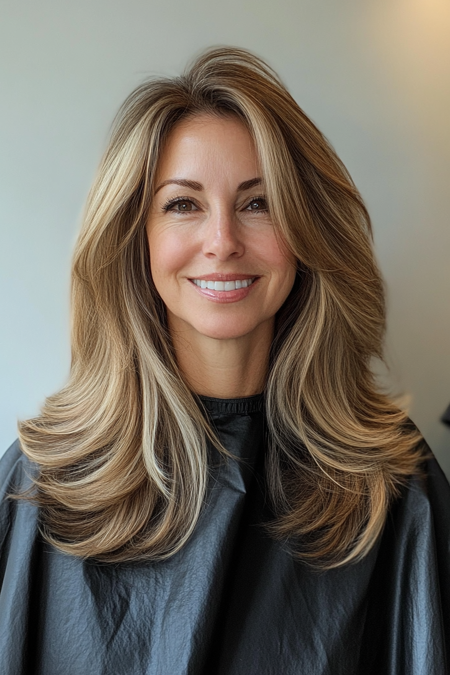 2. Classic Ash Brown Long Layers (Layered Hairstyles For Women Over 50) - Layered Hairstyles For Women Over 50