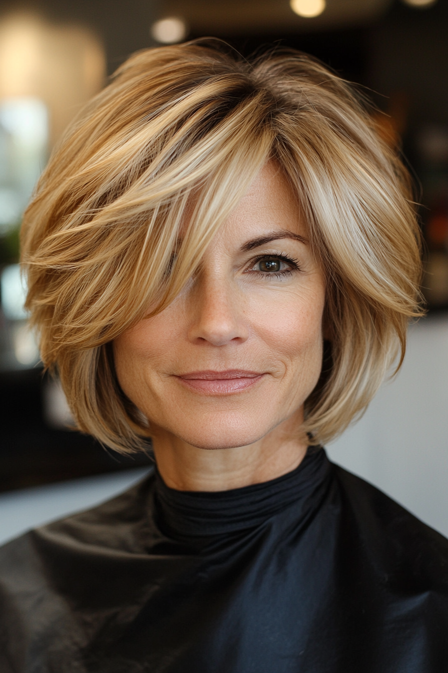 4. Golden Blonde Layered Bob (Layered Hairstyles For Women Over 50) - Layered Hairstyles For Women Over 50