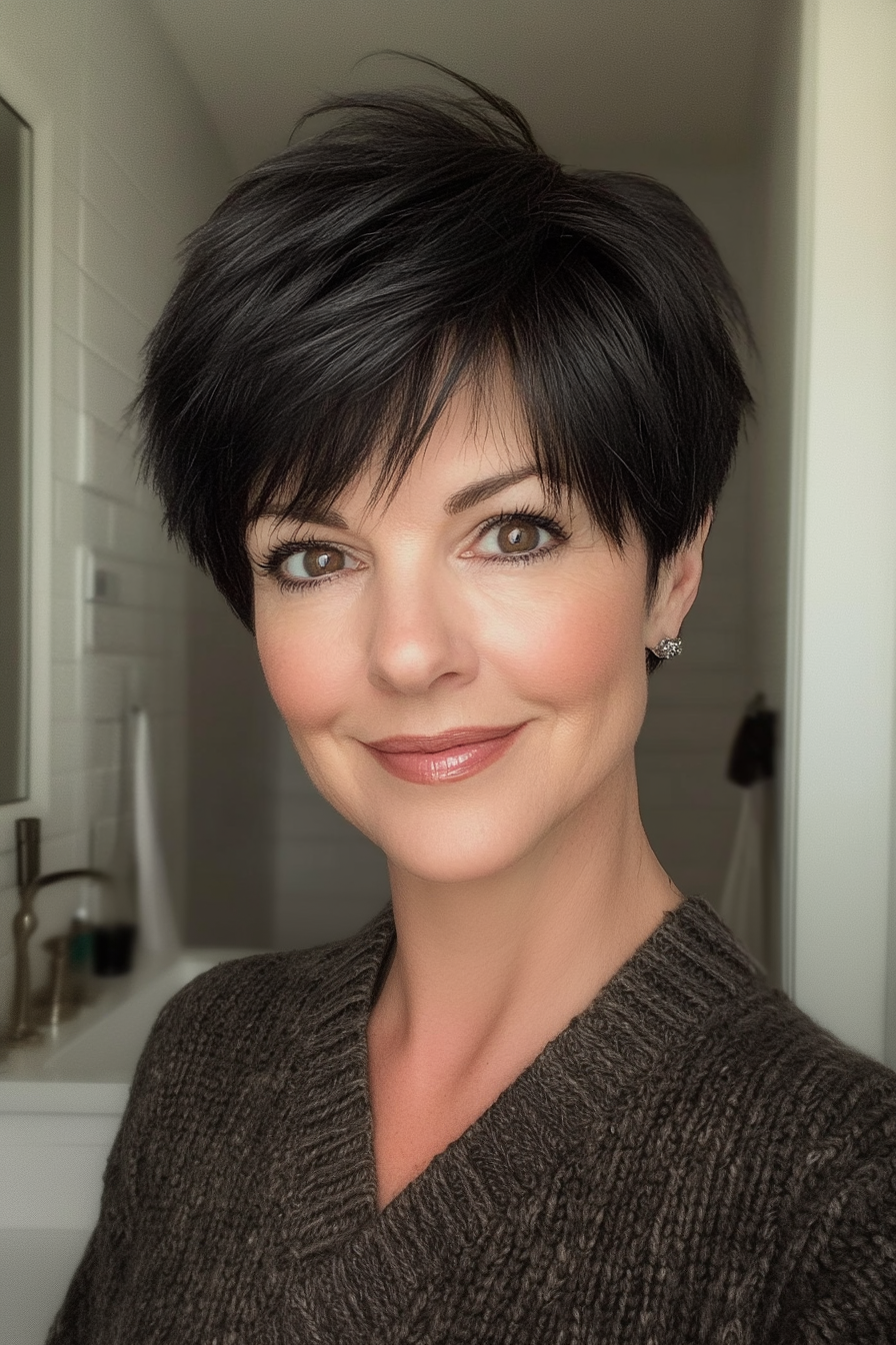 14. Soft Black Layered Pixie (Layered Hairstyles For Women Over 50) - Layered Hairstyles For Women Over 50