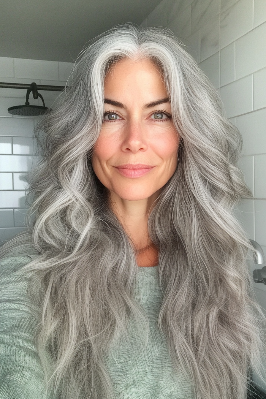 19. Natural Gray Tousled Layers (Layered Hairstyles For Women Over 50) - Layered Hairstyles For Women Over 50