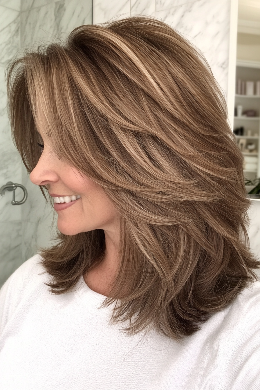 20. Sun-Kissed Light Brown Layers (Layered Hairstyles For Women Over 50) - Layered Hairstyles For Women Over 50