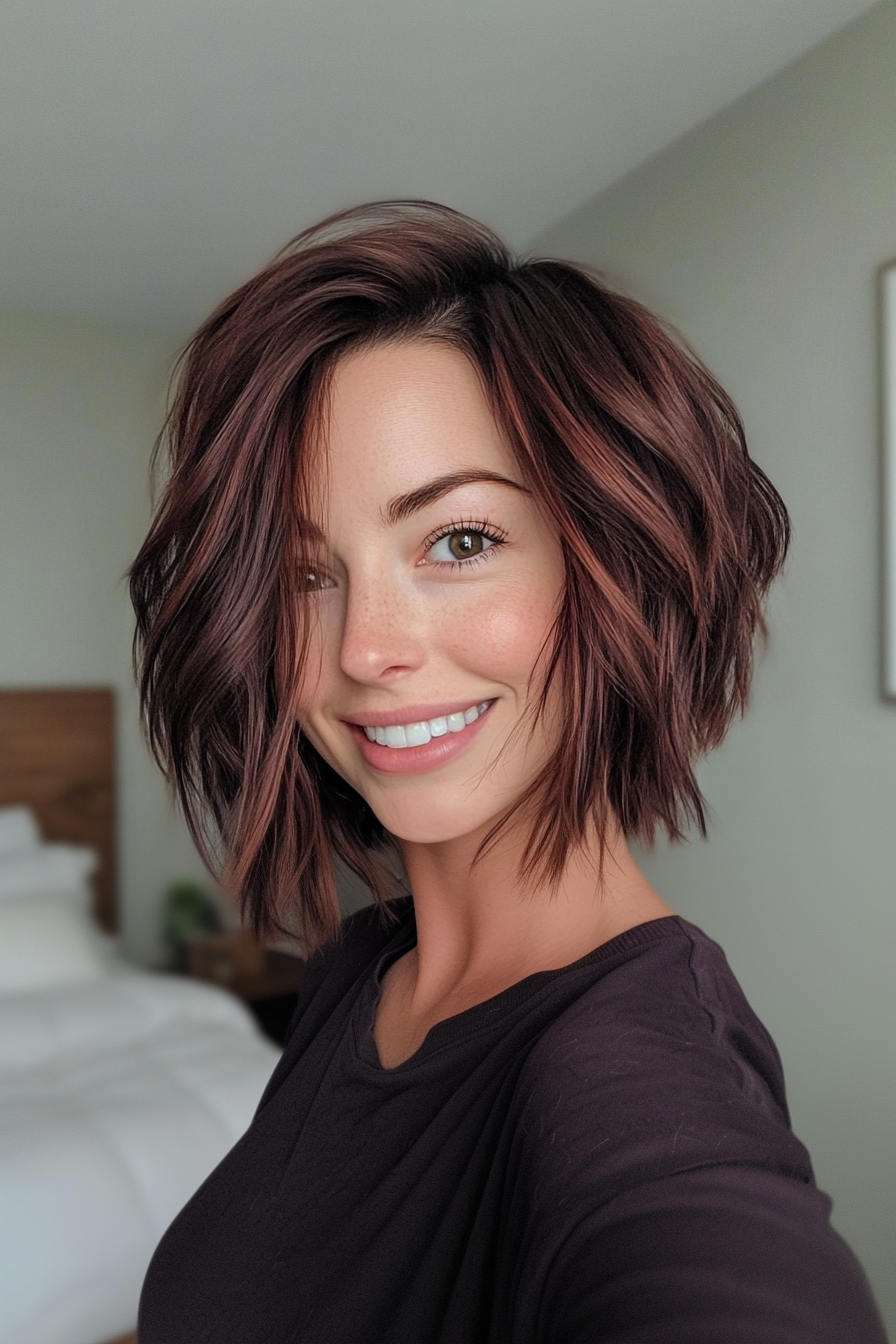 9. Mahogany Shaggy Bob (Inverted Bob Haircuts) - Inverted Bob Haircuts